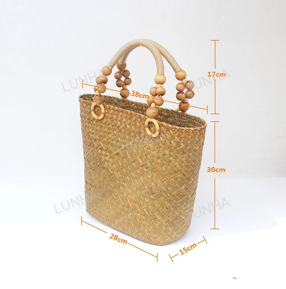 BEADED HANDLE STRAW NATURAL BAG