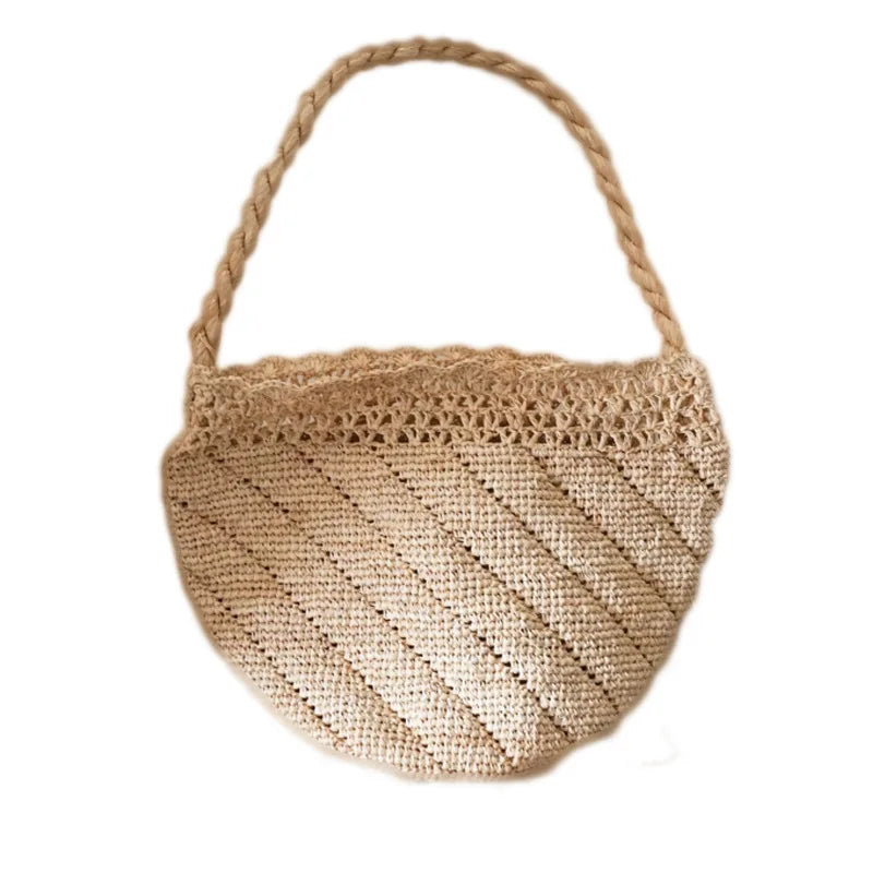 Woven basket with a handle on a white background