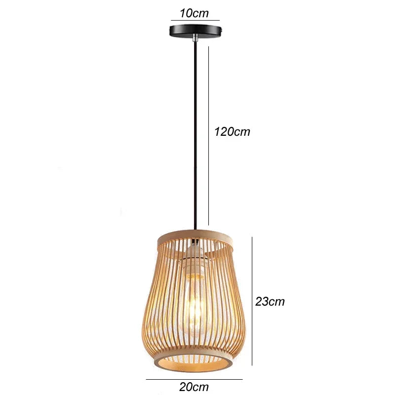 Pendant light with dimensions labeled on a white background