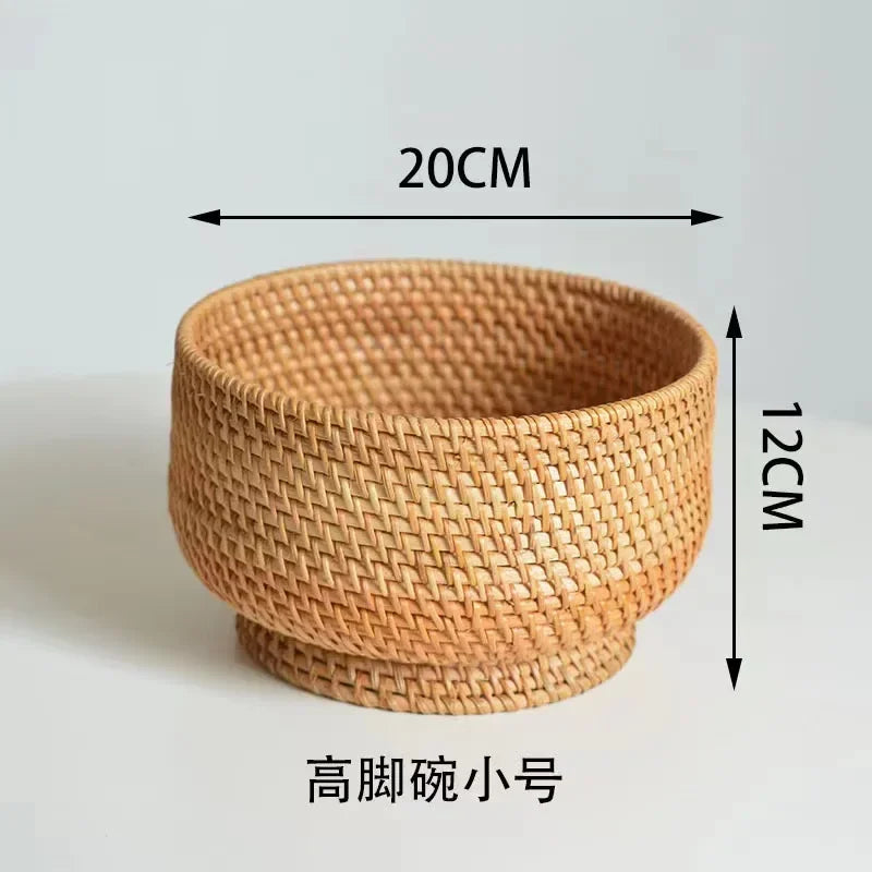 Woven bowl with dimensions labeled on a light gray background