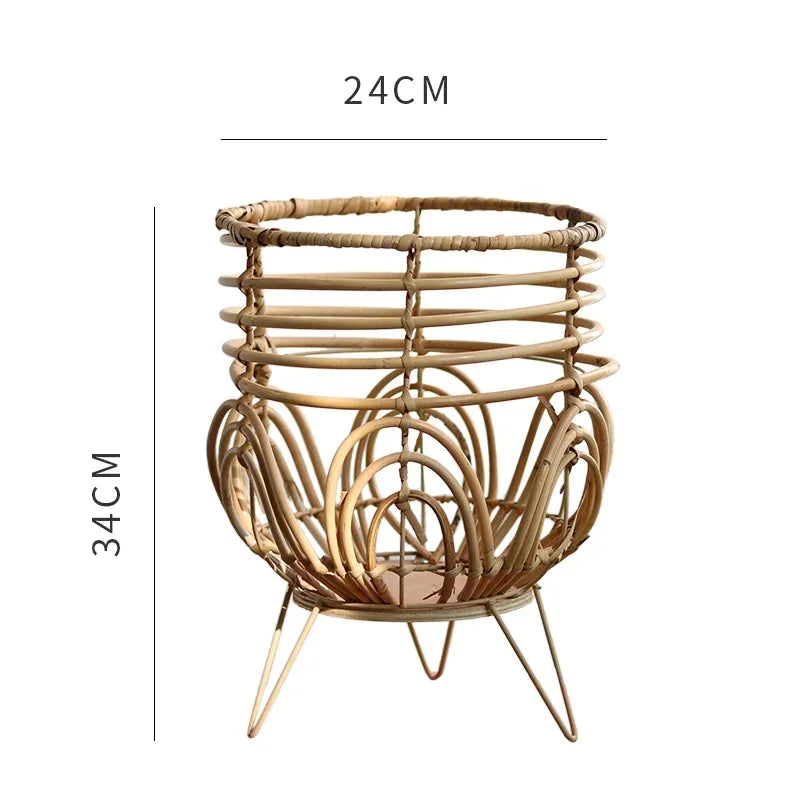 Wicker plant stand with dimensions on a white background 24CM